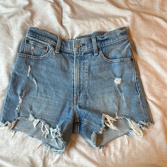 Abercrombie & Fitch Blue Jean Shorts Distressed Frayed Hem - Picture 1 of 3